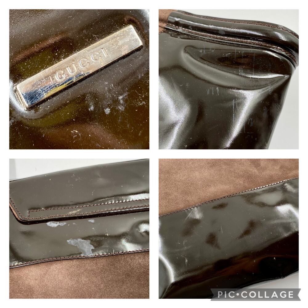 Gucci Brown Patent leather Shoulder Bag Tote Suede 90's Y2K Vintage FLAWED - Picture 6 of 15